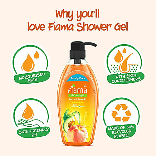 Fiama Shower Gel - Peach & Avocado With Skin Conditioners For Moisturised Skin, Family Pack, 900 ml Bottle