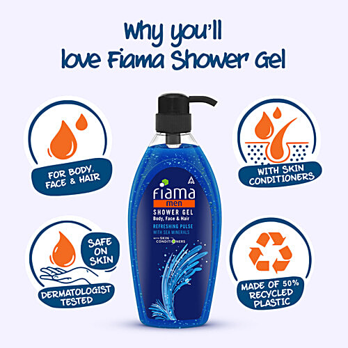 Fiama Men Shower Gel For Body, Face & Hair - Refreshing Pulse With Sea Minerals & Skin Conditioners, 895 ml Bottle 