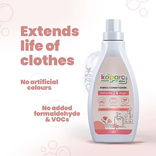 Koparo Clean Fabric Conditioner - Fresh Cotton, Lily & Vanilla, Fresh Fragrance, Softens Clothes, 500 ml  Extends life of clothes
 No added formaldehyde & VOCs
 Safe fragrances