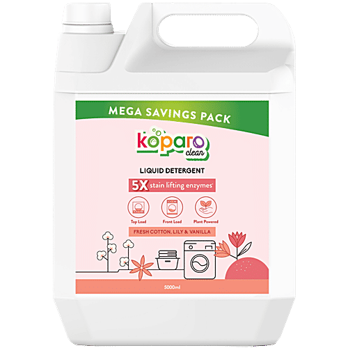Koparo Clean Laundry Detergent Liquid - Fresh Cotton, Lily & Vanilla, Removes Tough Stains, 5 L  Tough on stains
 Gentle on clothes