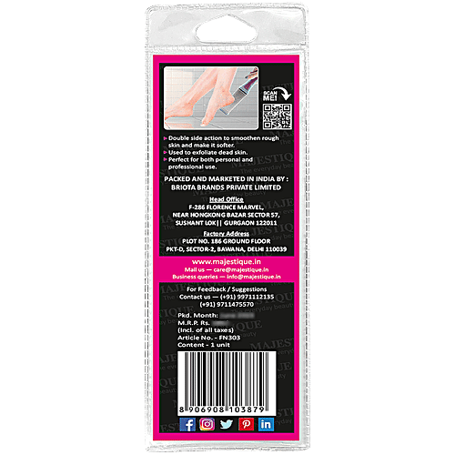 Majestique Foot File - With Non-Slip Handle, Waterproof, Reusable, Easy To Clean, FN 303, 1 pc Pouch 