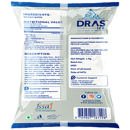 Buy Dras Ice Ice Cube For Human Consumption From Potable Water, Ideal