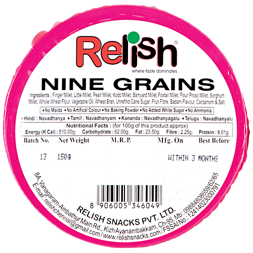 Relish Nine Grains Millet Cookies - Healthy Snack, Crispy, 150 g Cup 