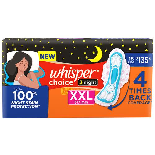 Buy Whisper Choice Night Sanitary Pads Up To 100 Stain Protection, For Women, XXL Online at