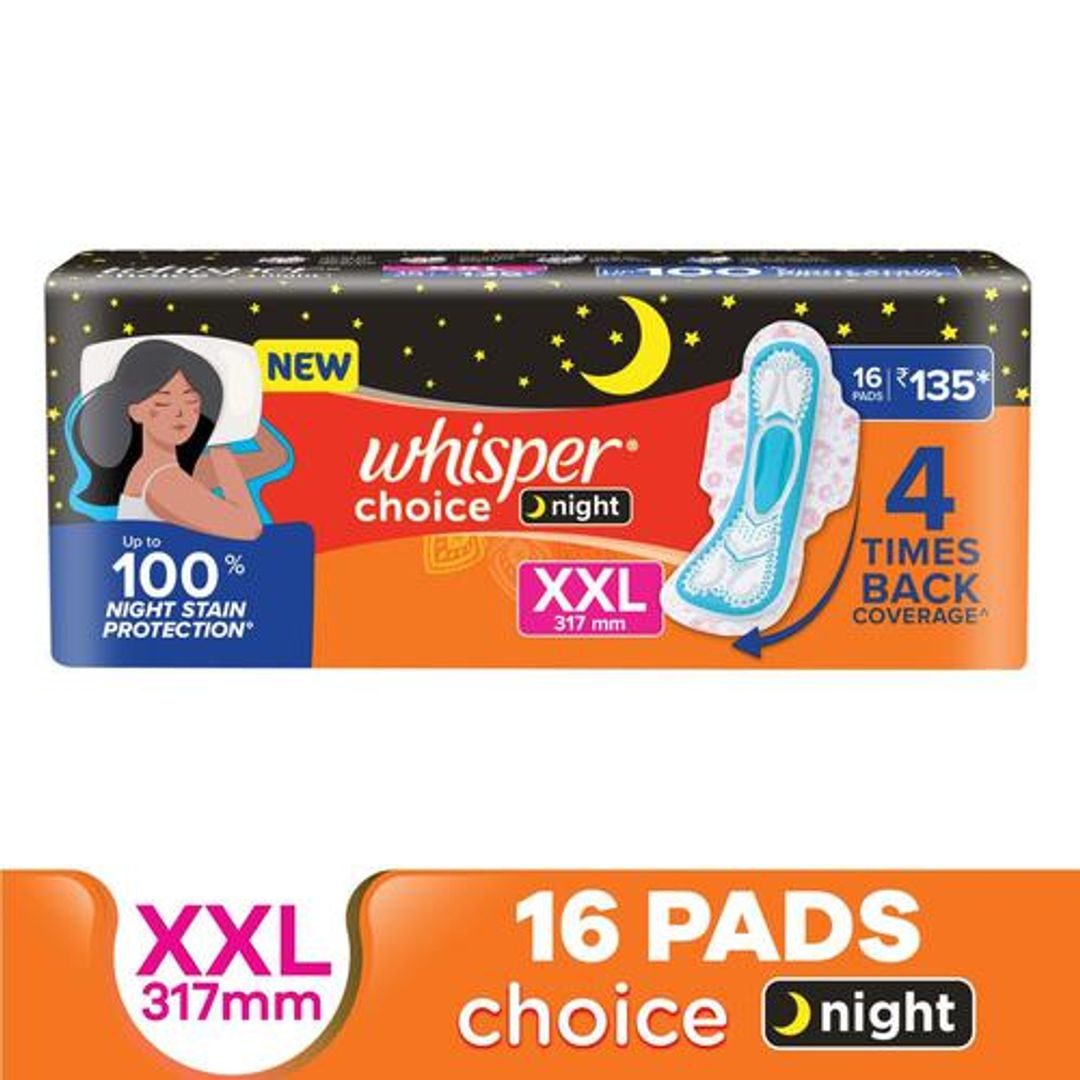 Whisper  Choice Night - Sanitary Pads - Up To 100% Stain Protection, XXL, 16 pcs 