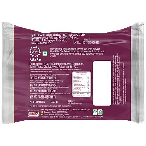 Harvest Gold Atta Pav Bread - Premium Quality, Fresh, Vegetarian, 250 g  