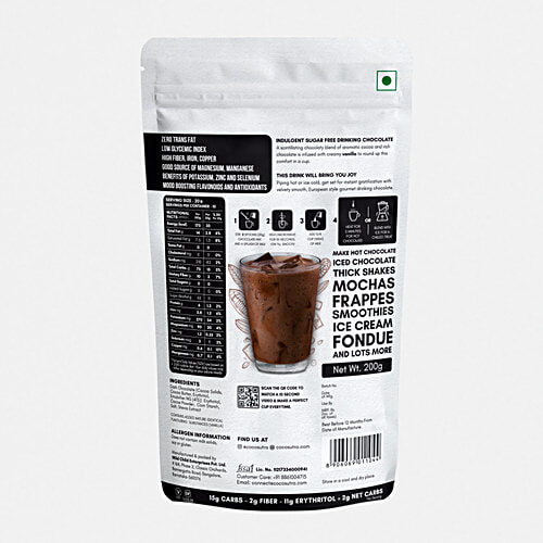 Cocosutra Lite - Sugar Free Drinking Chocolate, Swiss Vanilla, Serve Hot & Cold, With Stevia, Keto Friendly, Makes Smoothies & Shakes, 200 g  Sugar Free
 Keto Friendly
 Serve Hot & Cold