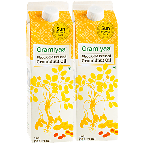 Gramiyaa Groundnut Oil - Wood Cold Pressed, 1 L  Zero Trans Fat, Zero Preservatives, Never Refined
