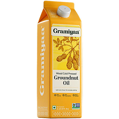 Gramiyaa Groundnut Oil - Wood Cold Pressed, 1 L  Zero Trans Fat, Zero Preservatives, Never Refined