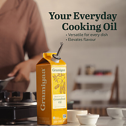 Gramiyaa Groundnut Oil - Wood Cold Pressed, 1 L  Zero Trans Fat, Zero Preservatives, Never Refined