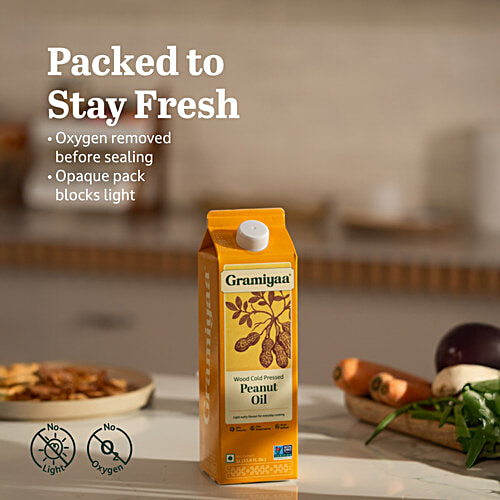 Gramiyaa Groundnut Oil - Wood Cold Pressed, 1 L  Zero Trans Fat, Zero Preservatives, Never Refined