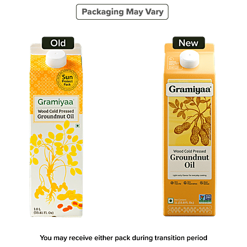 Gramiyaa Groundnut Oil - Wood Cold Pressed, 1 L  Zero Trans Fat, Zero Preservatives, Never Refined