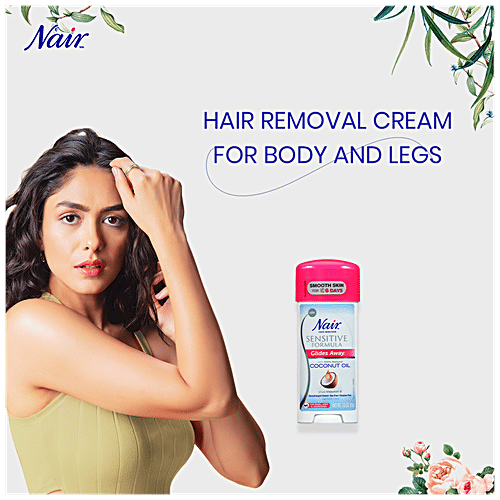 Nair Glides Away Sensitive Formula With 100% Natural Coconut Oil & Vitamin E For Bikine, Arms & Underarms, 93 g
