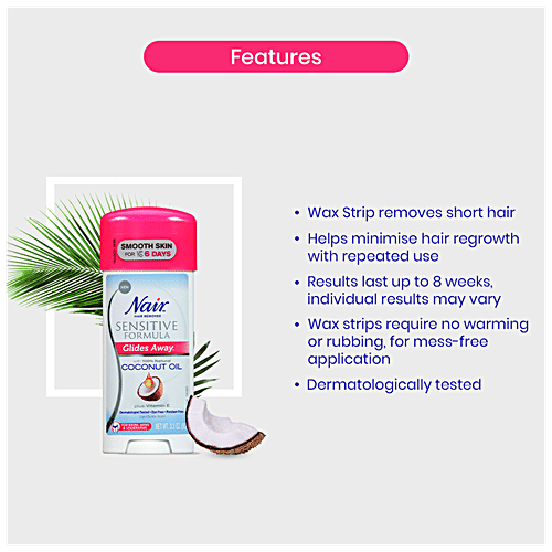 Nair Glides Away Sensitive Formula With 100% Natural Coconut Oil & Vitamin E For Bikine, Arms & Underarms, 93 g
