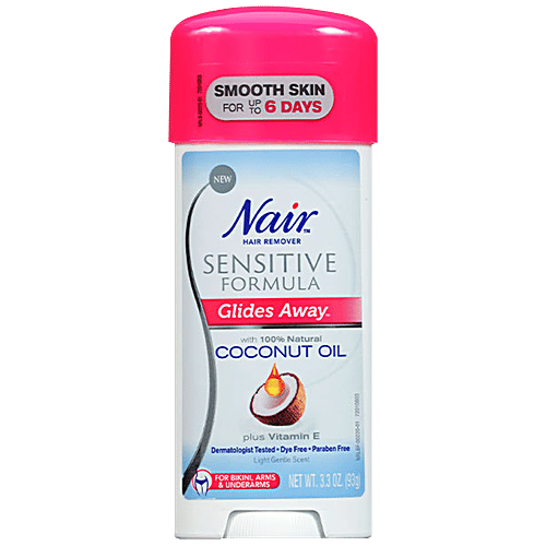 Nair Glides Away Sensitive Formula With 100% Natural Coconut Oil & Vitamin E For Bikine, Arms & Underarms, 93 g