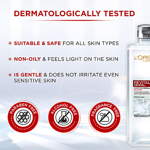 L'Oreal Paris Revitalift Crystal Purifying Micellar Water With Oil-Free Technology, Cleanses Pores & Removes Makeup, 400 ml  