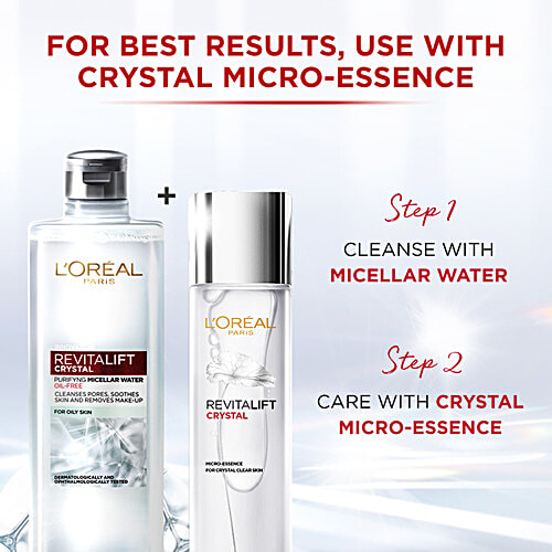 L'Oreal Paris Revitalift Crystal Purifying Micellar Water With Oil-Free Technology, Cleanses Pores & Removes Makeup, 400 ml  