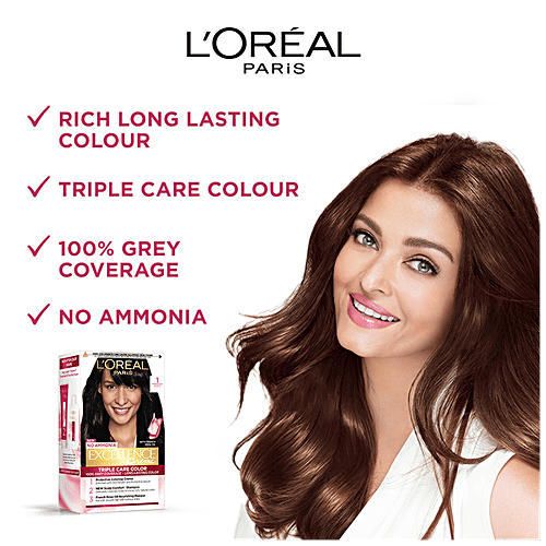 L'Oreal Paris Excellence Creme Triple Hair Color, Shade 1 - Black + Colour Protect Shampoo That Nourishes, Protects & Smoothens, 2 pcs (100 g + 72 ml + 192.5 ml) 