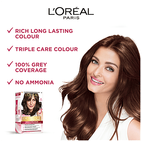 L'Oreal Paris Excellence Creme Hair Colour, Shade 4 - Dark Brown + Colour Protect Shampoo That Nourishes, Protects & Smoothens, 2 pcs (100 g + 72 ml + 192.5 ml)