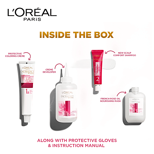 L'Oreal Paris Excellence Creme Hair Colour, Shade 4 - Dark Brown + Colour Protect Shampoo That Nourishes, Protects & Smoothens, 2 pcs (100 g + 72 ml + 192.5 ml)