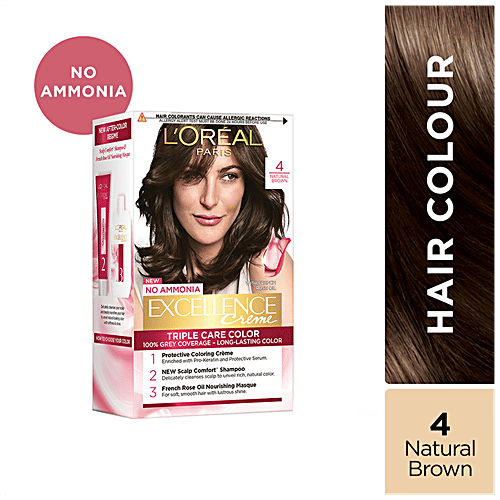 L'Oreal Paris Excellence Creme Hair Colour, Shade 4 - Dark Brown + Colour Protect Shampoo That Nourishes, Protects & Smoothens, 2 pcs (100 g + 72 ml + 192.5 ml)