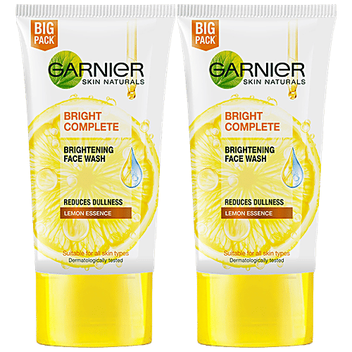 Garnier Bright Complete Vitamin C Facewash - Reduces Dullness, Lemon Essence, 150 g (Pack of 2) 