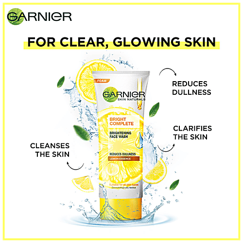Garnier Bright Complete Vitamin C Facewash - Reduces Dullness, Lemon Essence, 150 g (Pack of 2) 