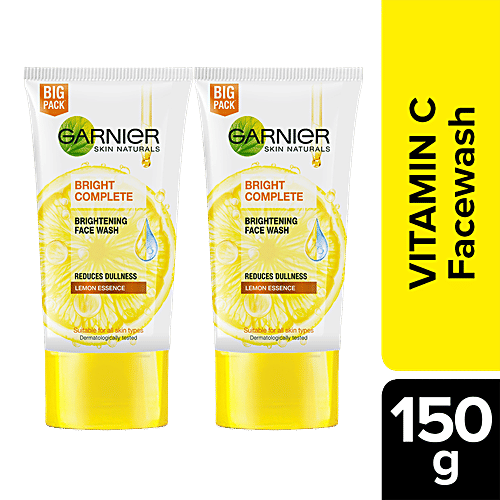 Garnier Bright Complete Vitamin C Facewash - Reduces Dullness, Lemon Essence, 150 g (Pack of 2) 