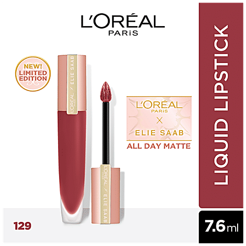 L'Oreal Paris Rouge Signature All Day Matte Liquid Lipstick - Elie Saab 129 I Mask Friendly, 7.6 ml Lead