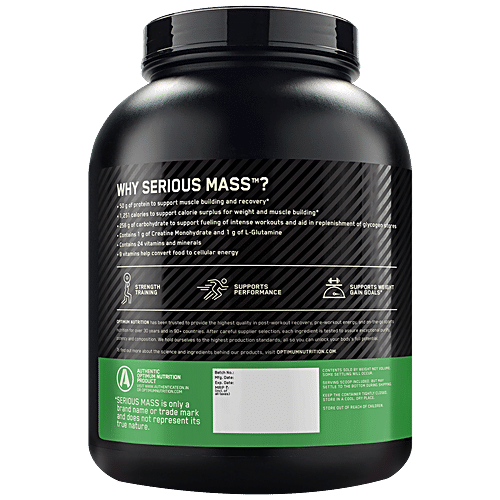 Optimum Nutrition Serious Mass Weight Gainer Powder - Vanilla, High Protein & Calories, Vitamins & Minerals Rich, Vegetarian, 3 kg 0.003 Kg 