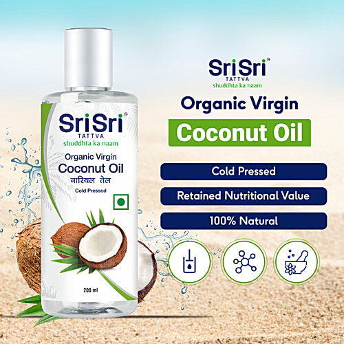 Sri Sri Tattva Organic Virgin Coconut Oil, Cold Pressed, Natural, Pure Coconut Oil for Healthy Hair and Skin Care - Suitable for Cooking, 200 ml