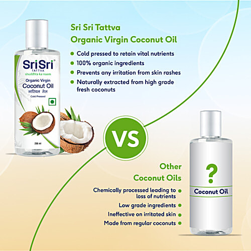 Sri Sri Tattva Organic Virgin Coconut Oil, Cold Pressed, Natural, Pure Coconut Oil for Healthy Hair and Skin Care - Suitable for Cooking, 200 ml