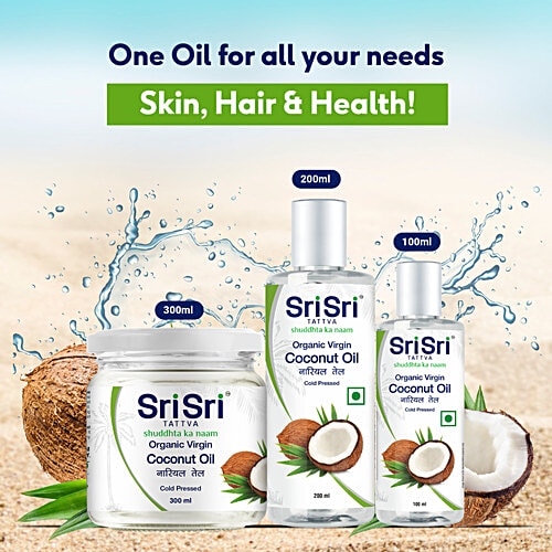 Sri Sri Tattva Organic Virgin Coconut Oil, Cold Pressed, Natural, Pure Coconut Oil for Healthy Hair and Skin Care - Suitable for Cooking, 200 ml