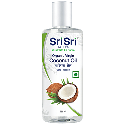 Sri Sri Tattva Organic Virgin Coconut Oil, Cold Pressed, Natural, Pure Coconut Oil for Healthy Hair and Skin Care - Suitable for Cooking, 200 ml