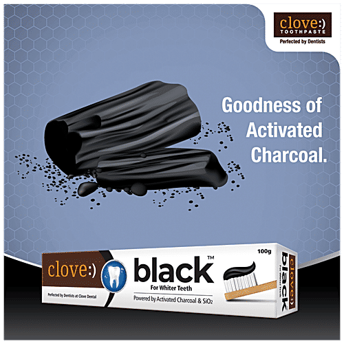 Clove Black Whitening Toothpaste For Whiter Teeth - Powered By Activated Charcoal & SiO2, 100 g