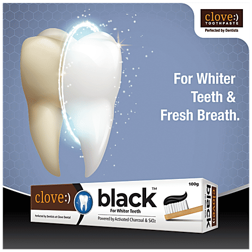 Clove Black Whitening Toothpaste For Whiter Teeth - Powered By Activated Charcoal & SiO2, 100 g