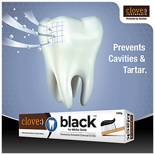 Clove Black Whitening Toothpaste For Whiter Teeth - Powered By Activated Charcoal & SiO2, 100 g
