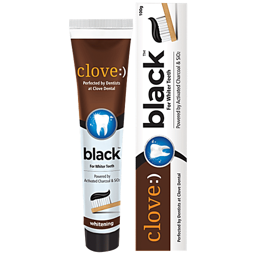 Clove Black Whitening Toothpaste For Whiter Teeth - Powered By Activated Charcoal & SiO2, 100 g