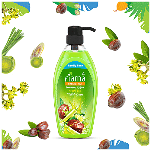 Fiama Shower Gel - With Skin Conditioners, Lemongrass & Jojoba, For Smooth Skin, Family Pack, 900 ml Bottle