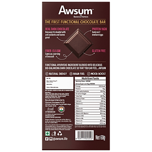 Buy AWSUM Nuts & Berries Chocolate Bar Zero Added Sugar, High Protein