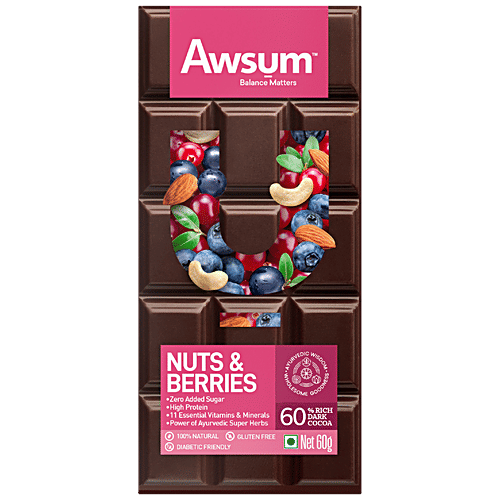 Buy AWSUM Nuts & Berries Chocolate Bar Zero Added Sugar, High Protein
