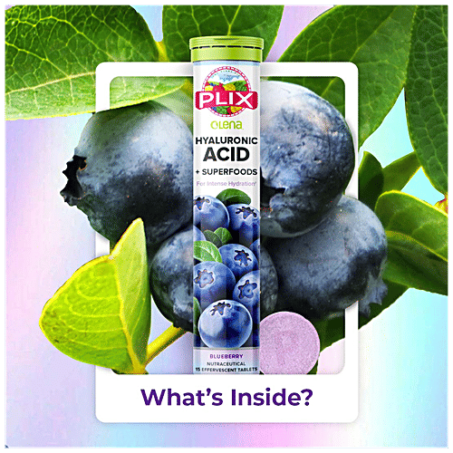 Plix Hyaluronic Acid + Superfoods Effervescent Tablets - Blueberry, Fine Lines/Wrinkles, Intense Hydration, 60 g (15 pcs)