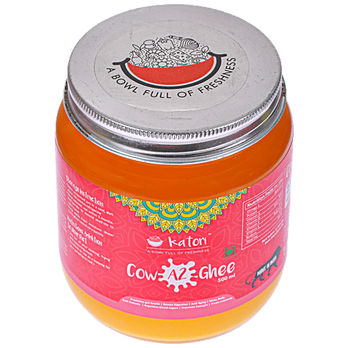 Katori A2 Cow Ghee - Traditional Hand Churned Bilona Method, A2 Milk Source, Pesticide & Hormone Free, 500 ml Glass Bottle