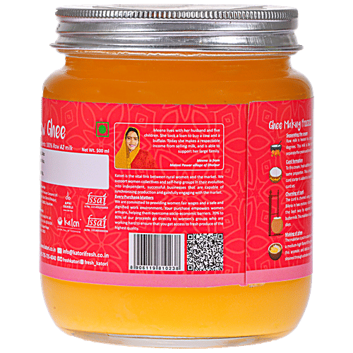 Katori A2 Cow Ghee - Traditional Hand Churned Bilona Method, A2 Milk Source, Pesticide & Hormone Free, 500 ml Glass Bottle