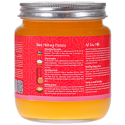 Katori A2 Cow Ghee - Traditional Hand Churned Bilona Method, A2 Milk Source, Pesticide & Hormone Free, 500 ml Glass Bottle