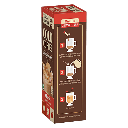 Tata Coffee Cold Coffee Liquid Concentrate - Classic, Rich & Creamy, Cafe Style, Easy To Make, 100 ml (5 Sachets x 20 ml Each) 