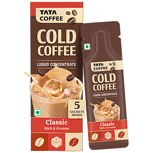 Tata Coffee Cold Coffee Liquid Concentrate - Classic, Rich & Creamy, Cafe Style, Easy To Make, 100 ml (5 Sachets x 20 ml Each) 
