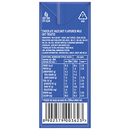 Smoodh Hazelnut Chocolate Flavoured Milk, 80 ml Tetra Pak 