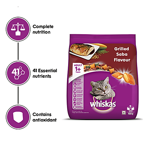 Buy Whiskas Dry Cat Food For Adult Cats Grilled Saba Flavour, 1