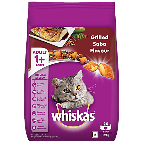 Buy Whiskas Dry Cat Food For Adult Cats Grilled Saba Flavour, 1